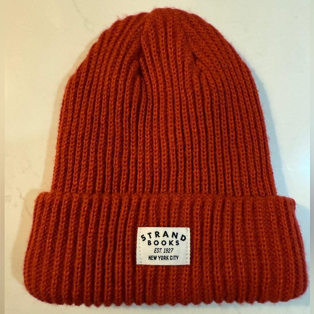 Strand Books Red Orange Knit Beanie